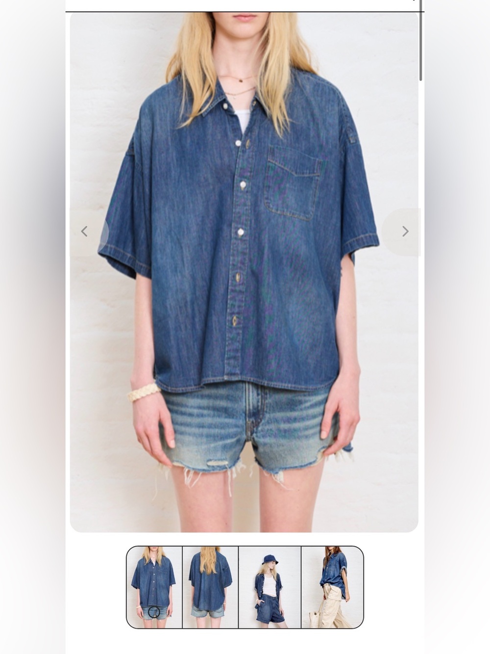 Women's Short-Sleeve Denimist sz M cropped denim Button-Down Shirt oversized